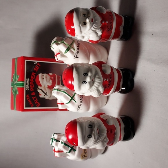 Vintage Santa & Packages Ceramic Salt & Pepper Shakers Set of 4 Individual Sets - Picture 1 of 6